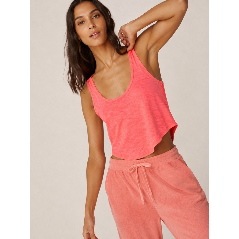 Beyond Yoga Well Traveled Tank Coral Glow Slub Jersey Scoop Neck NWOT Medium